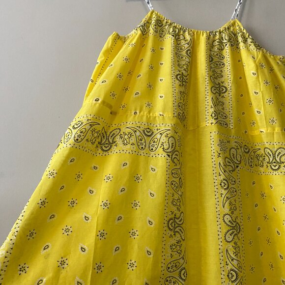 Handmade Plus Size Cotton Lightweight Yellow Paisley Print Crochet Straps Dress - Picture 6 of 14